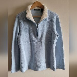 Liz Claiborne sherpa trim 1/4 zip pullover wool knit Women's XL baby blue